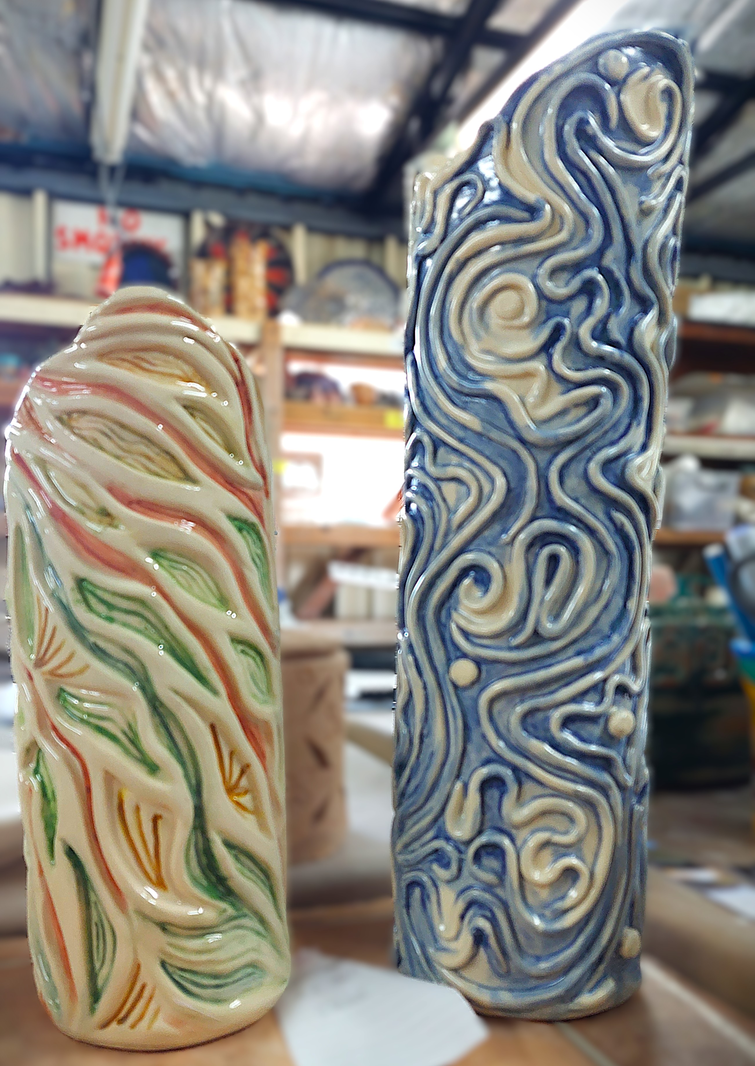 Two decorative textured vases